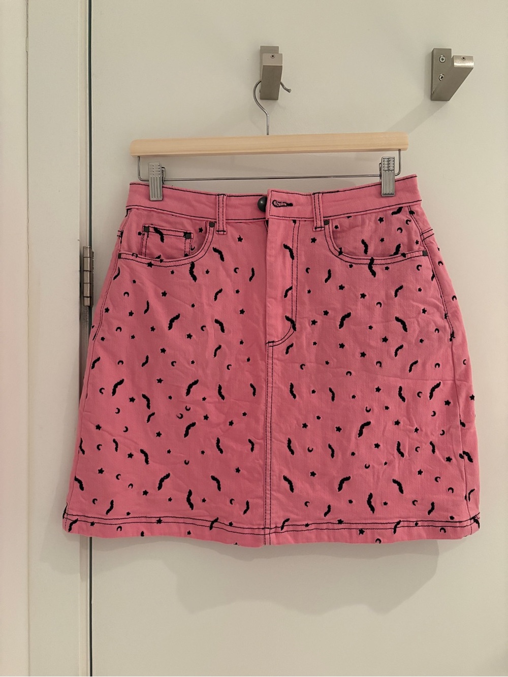 Pink Printed A-Line Denim Skirt